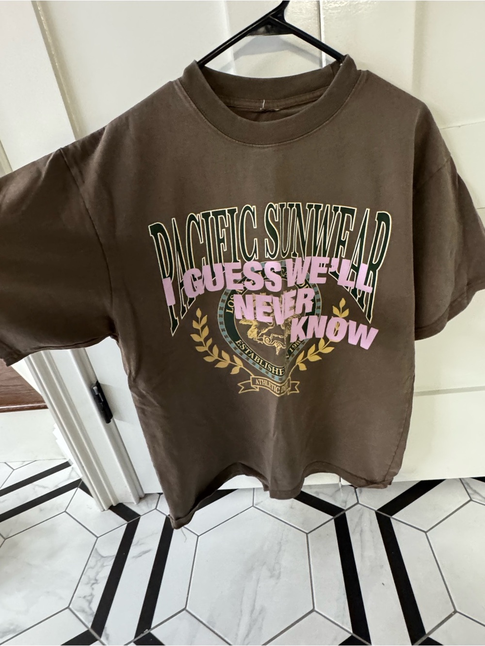 PacSun Brown Graphic Tee with Pink and Gold Print